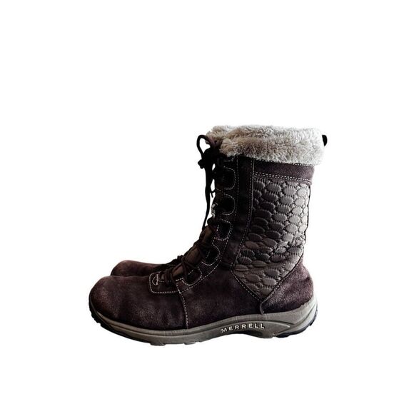 Merrell Kamori Mid Lace Up Snow Boot Fur Lined Suede Quilted Active Sport Sz 11 - Picture 2 of 8